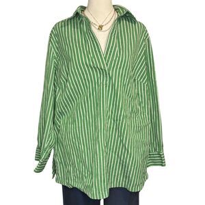 Lauren Ralph Lauren Green Popover Blouse Top Size 1X / Large Preppy